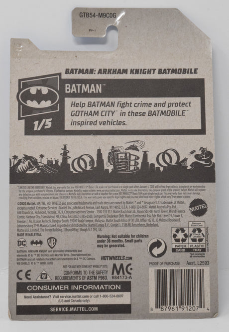 Hot Wheels BatMan Arkham Knight Batmobile 1/5 8 DieCast Car New