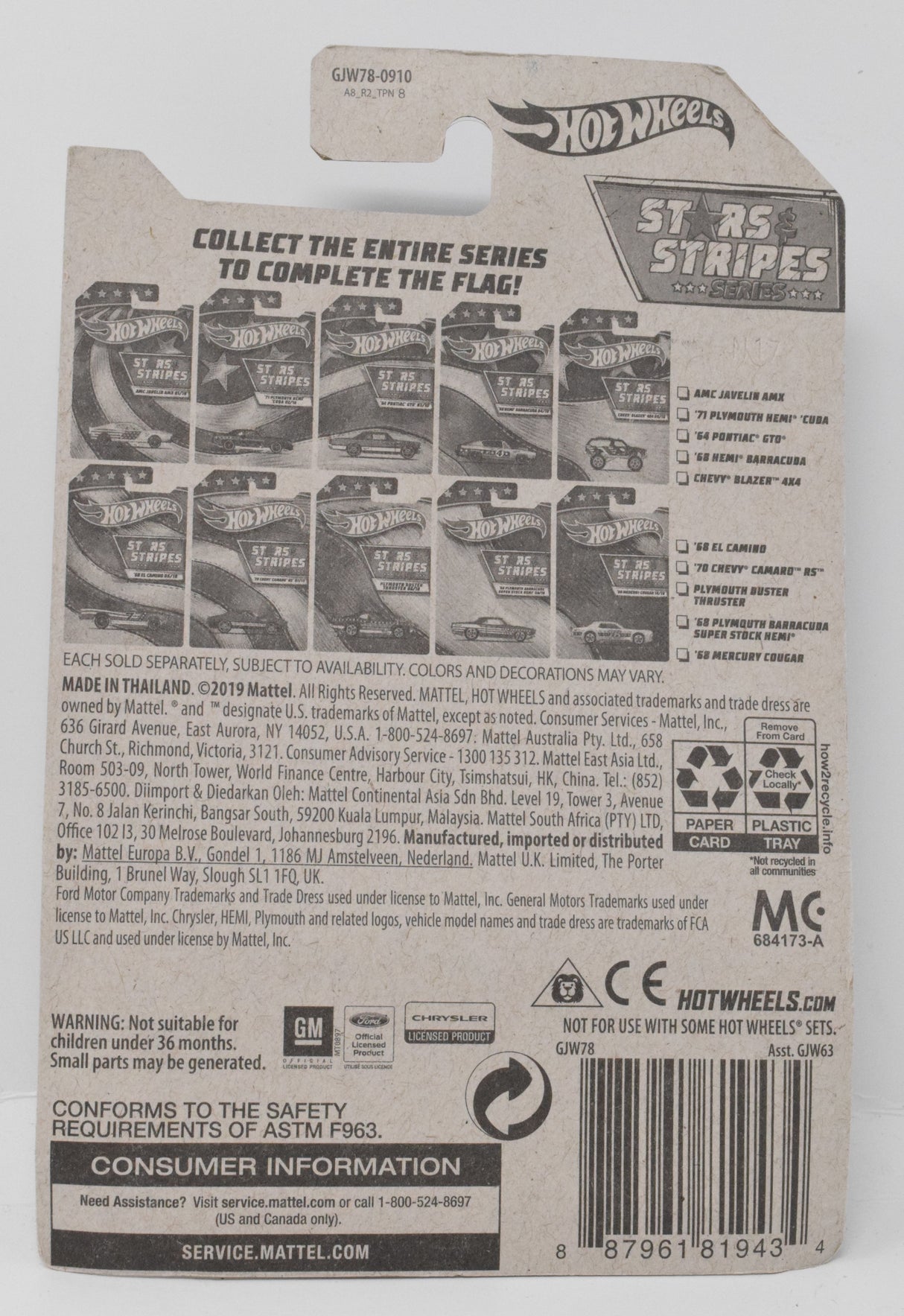 Hot Wheels 71 Plymouth Hemi Cuda Stars and Stripes 2/10 DieCast Car New