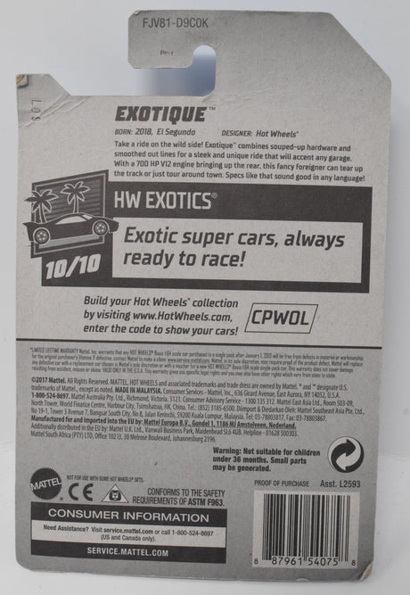Hot Wheels Exotique HW Exotics 10/10 241 Blue 24 DieCast Car New