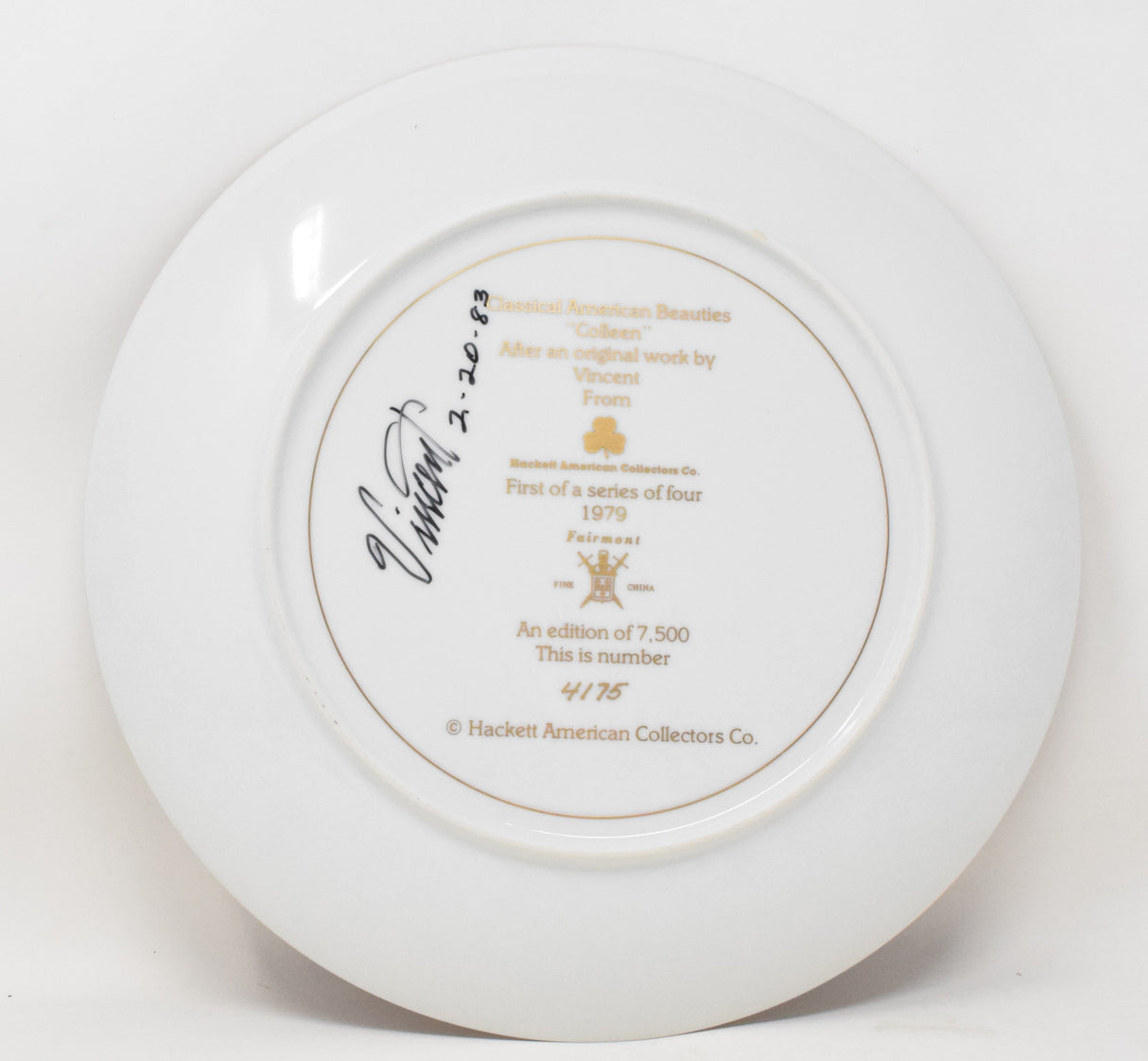 Vincent Classical American Beauties Colleen Collector Plate 1979