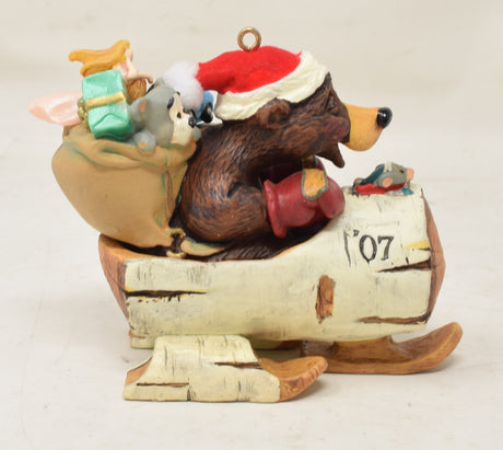 Hallmark Keepsake Ornament Nick Christopher Bear Sledding Into Christmas Tree 2007 NIB