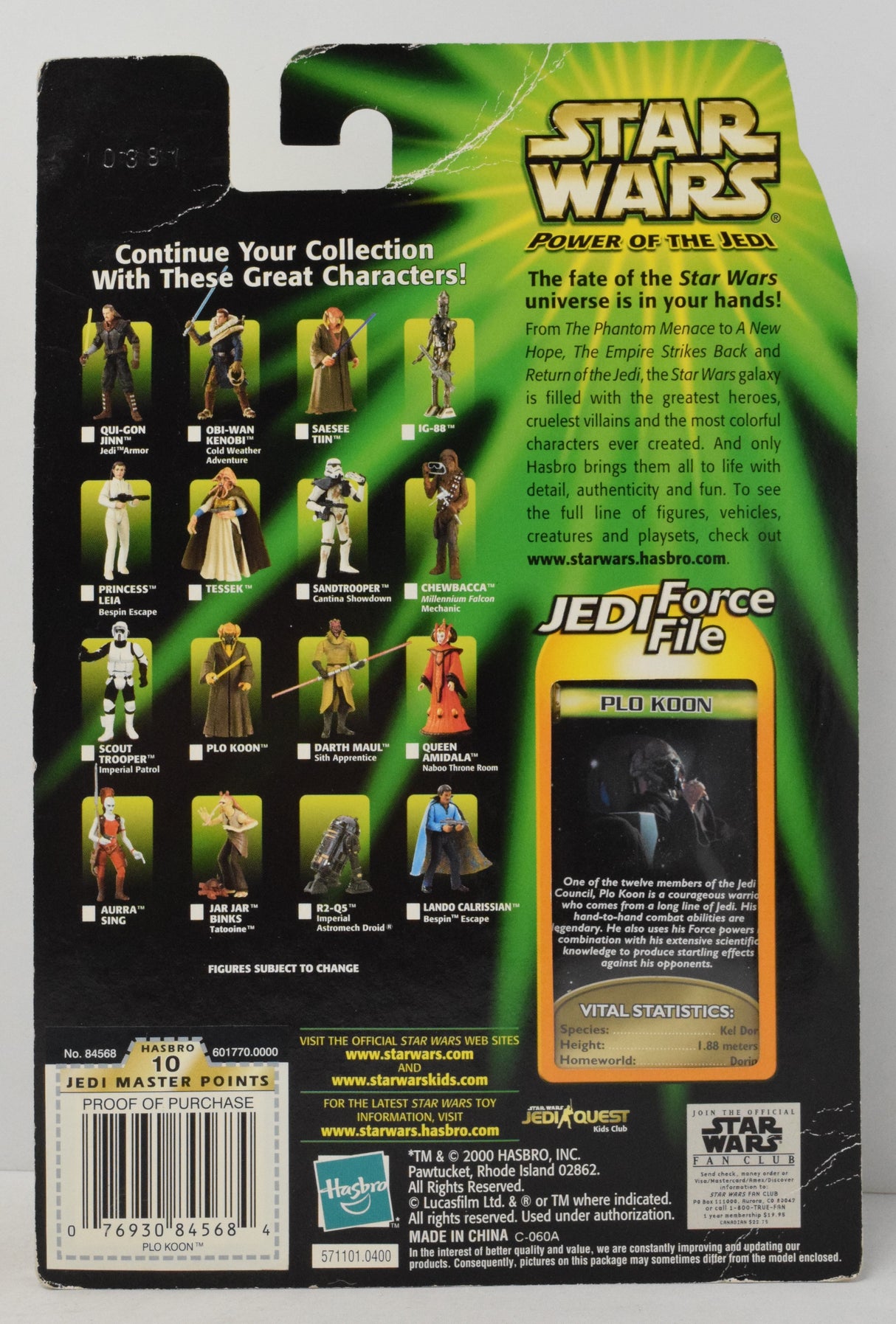 Hasbro Power of the Jedi Plo Koon Collection 2 Jedi Master 2000 New