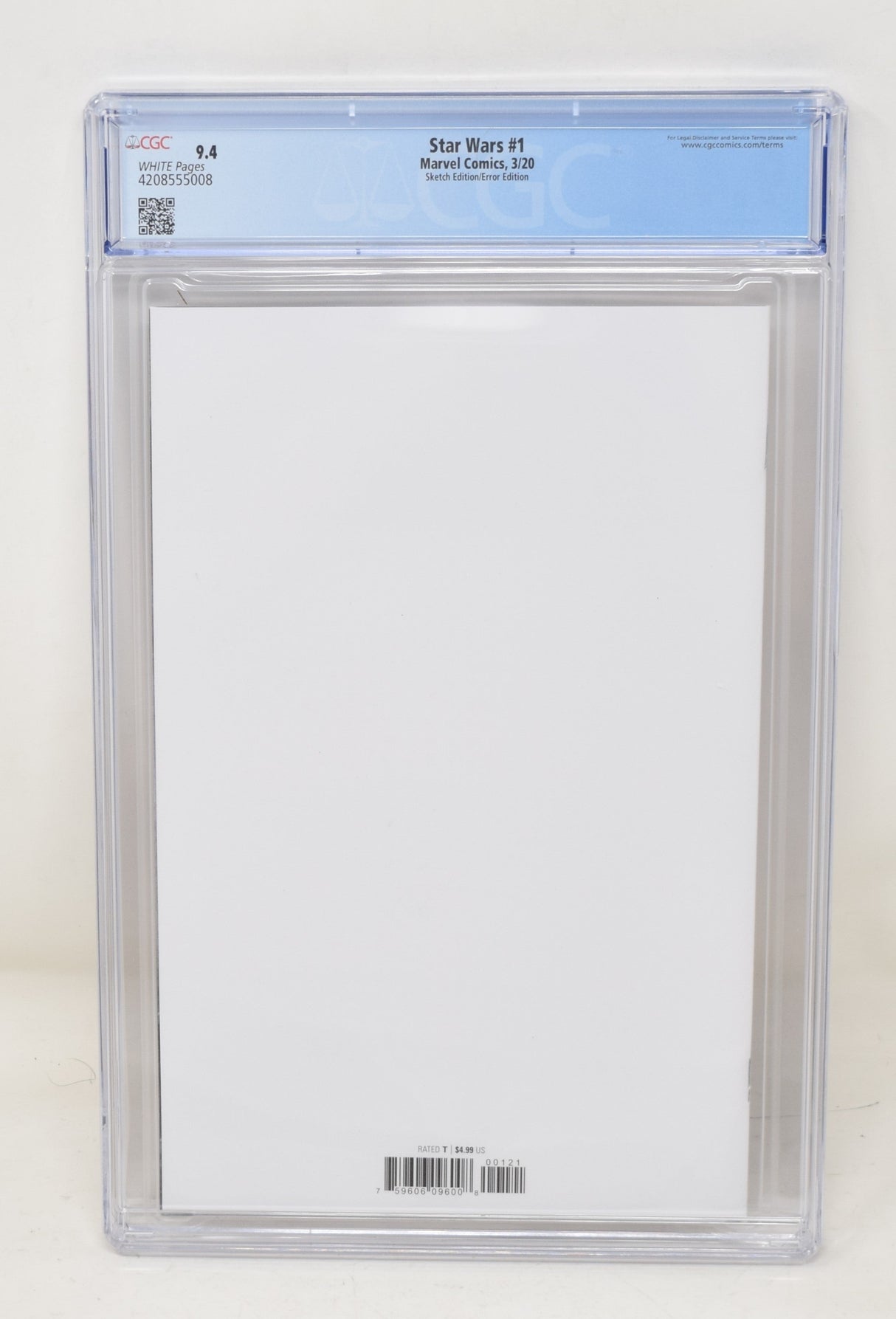 Star Wars 1 Marvel 2020 CGC 9.4 Thor Error Blank Miswrap Variant