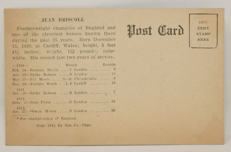 Jean Driscoll Boxing Exhibit Card Postcard Photo 1921 5 x 3
