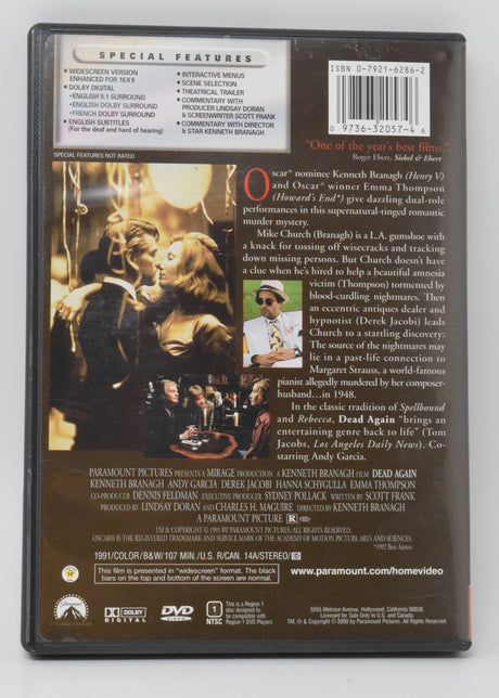 Dead Again DVD Andy Garcia Widescreen