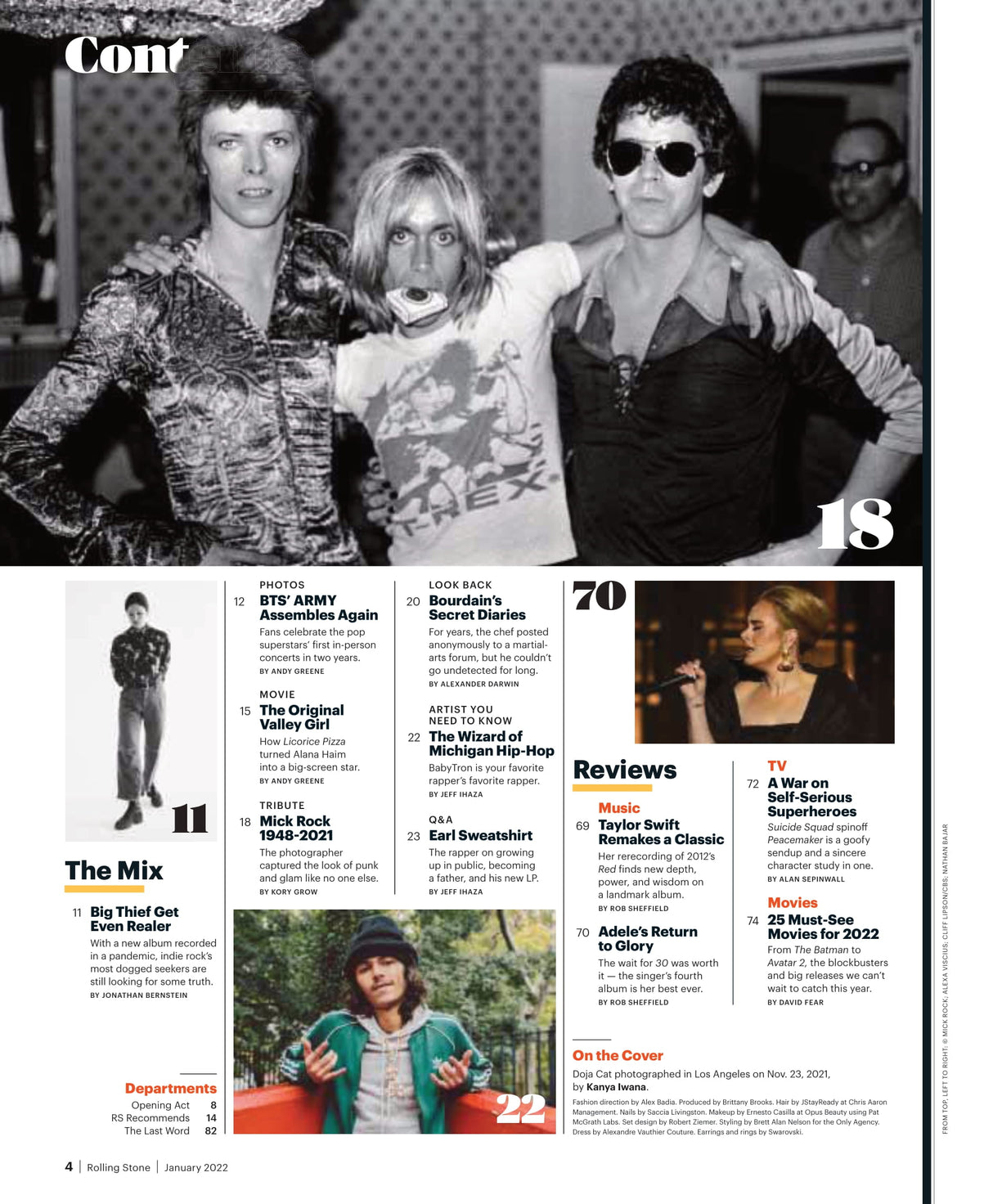 Rolling Stone - January 2022: Doja Cat Finally Drops Her Guard, The Lost Gospel Of DMX, Delta Force's Dirty Secret, BTS Army, Anthony Bourdain's Secret Diaries, Taylor Swift Rerecording Red & More!