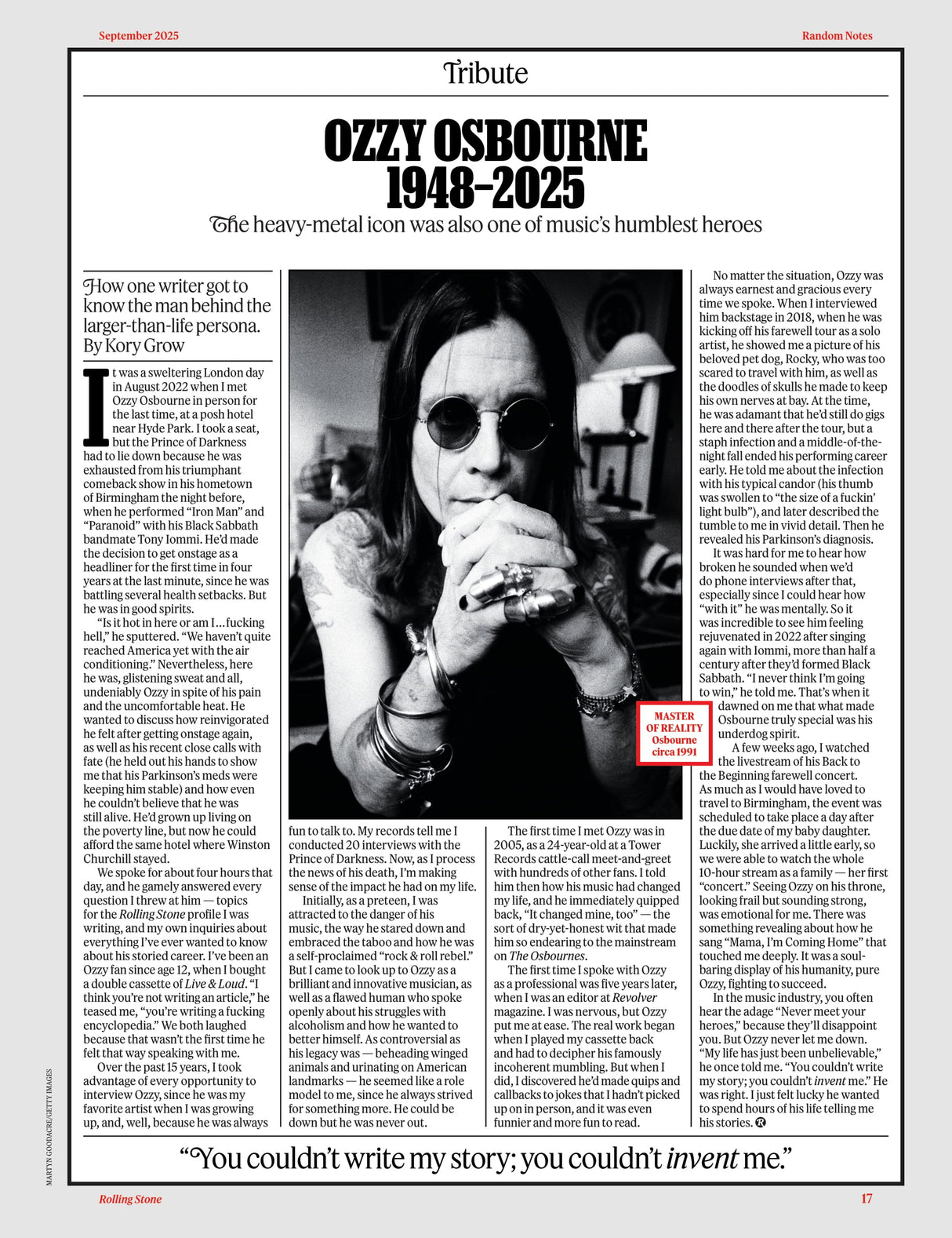 Rolling Stone - September 2025: Steve Lacy’s Life & Music, Renée Rapp Unfiltered, Remembering Sly Stone, Ozzy & Brian Wilson, Top Influential Creators, Americans Fleeing The American Dream & More!