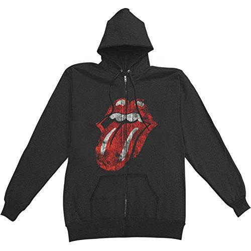 The Rolling Stones Men'S Rolling Stones Distressed Tongue Zip-Up Hoodie, Black, X-Large [T-Shirt]