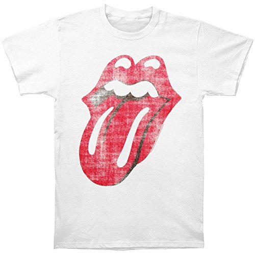The Rolling Stones Men'S Stones Classic Distressed Tongue On White T-Shirt, White, Medium [T-Shirt]