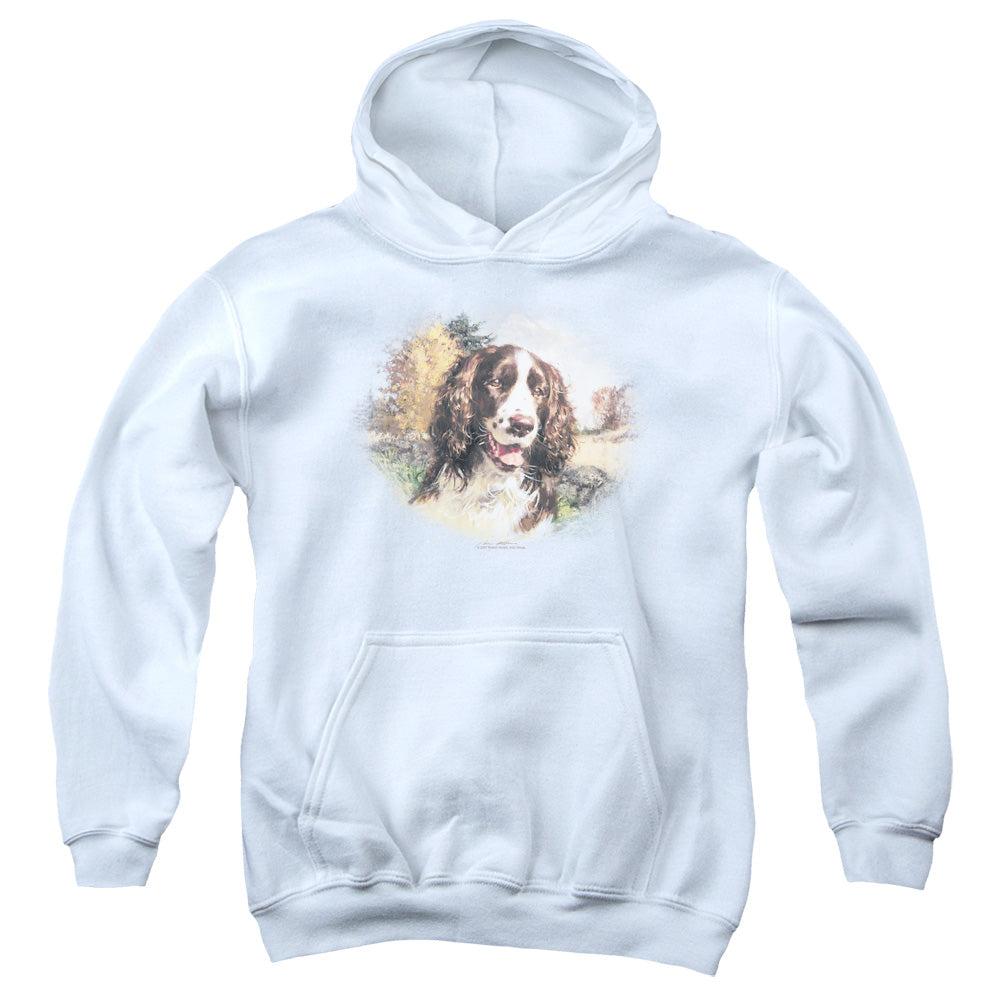 Wildlife Springer Spaniel Head Kids Youth Hoodie White