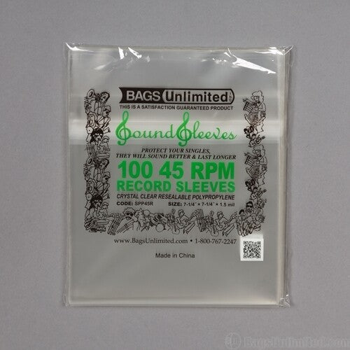 Bags Unlimited SPP45R - 7 IN 45 RPM Outer Record Sleeve - Resealable - 100 CNT (Sleeves)