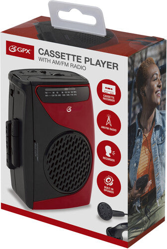 GPX CAS337 Portable Cassette Player with AM/FM Radio/Voice Record (Red, Black, Cassette Player) (Cassette Player)