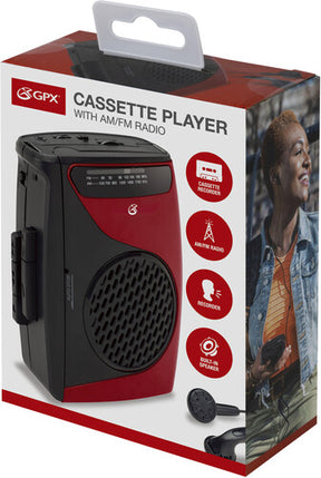 GPX CAS337 Portable Cassette Player with AM/FM Radio/Voice Record (Red, Black, Cassette Player) (Cassette Player)