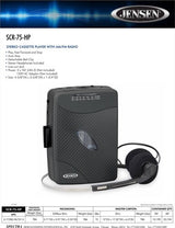 Jensen SCR-75-HP Classic Personal Cassette Player with AM FM Radio (Black) [Cassette Player]