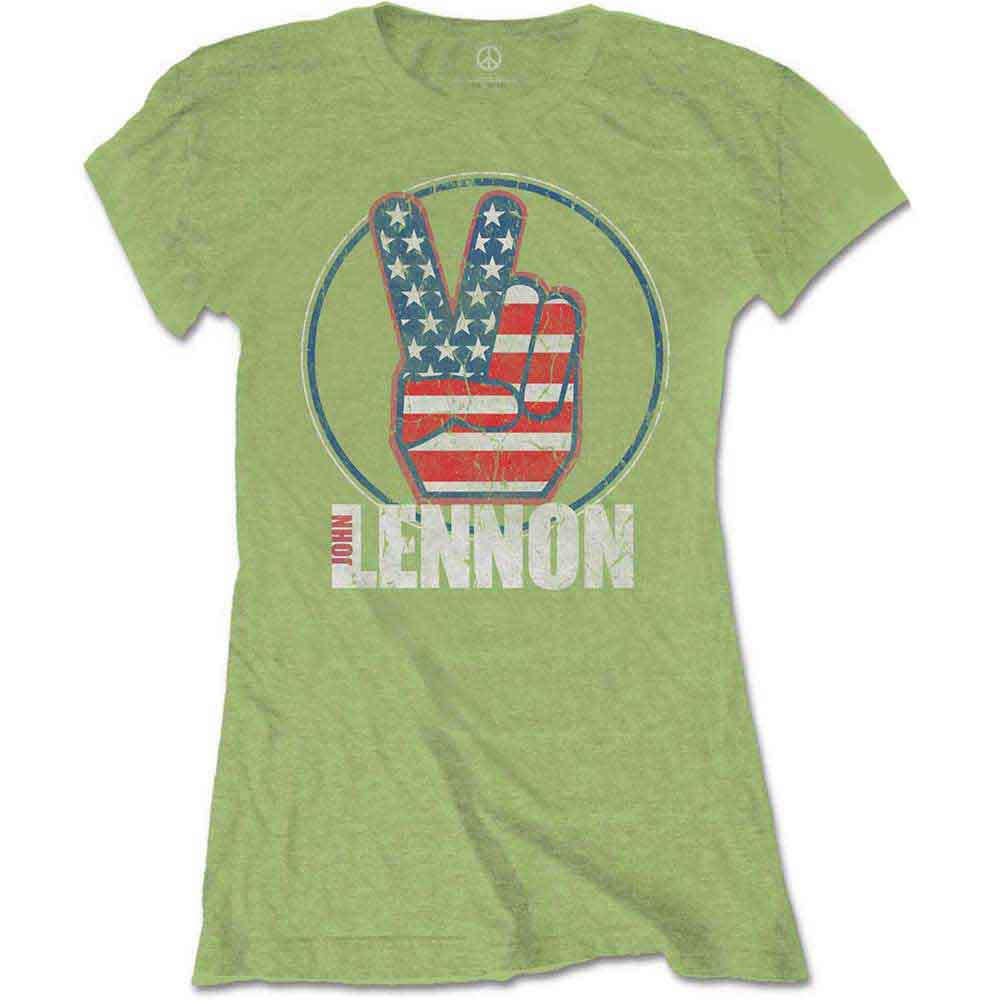 Camiseta de manga corta con la bandera de Estados Unidos de John Lennon y los dedos de la paz