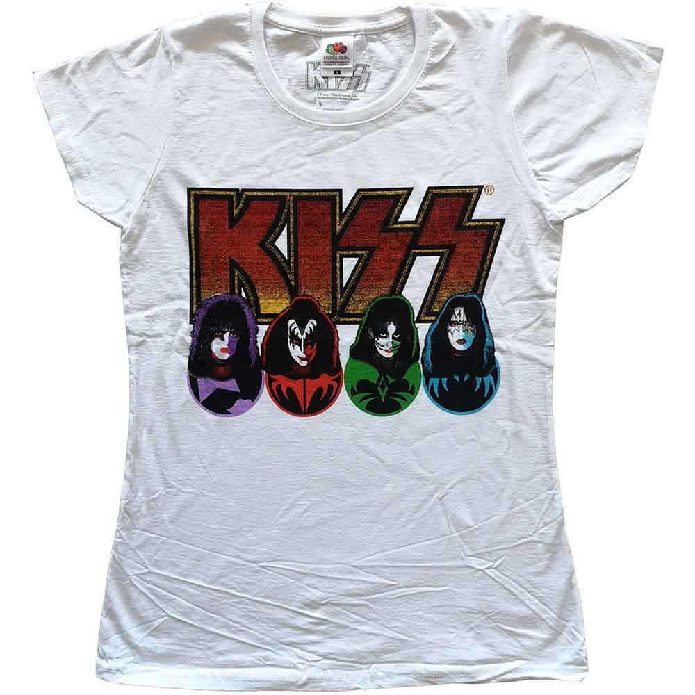 Camiseta de manga corta con el logotipo, las caras y los iconos de Kiss