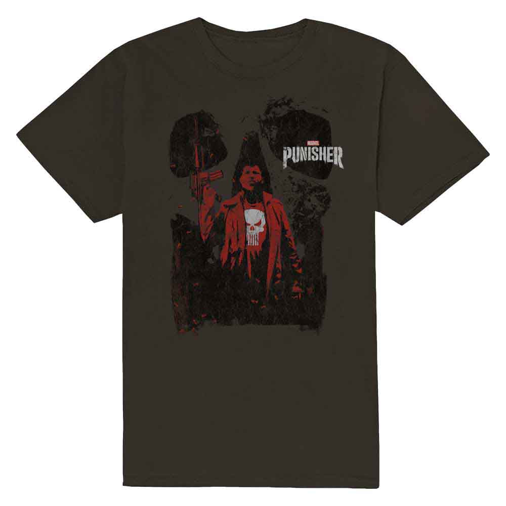 Camiseta de Marvel Comics Punisher con contorno rojo