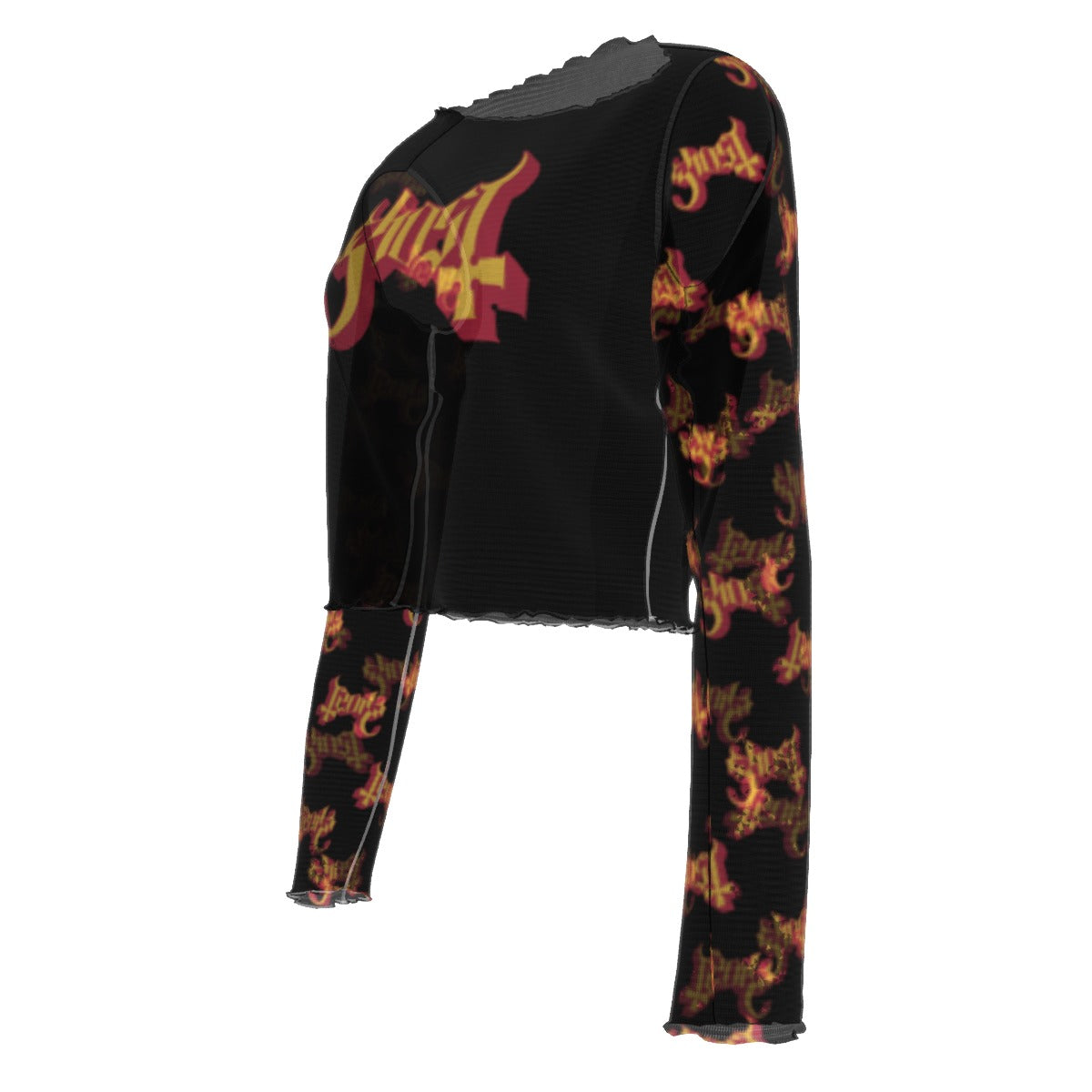 Ghost Patterned Sleeves Women's Mesh Top [Apparel]
