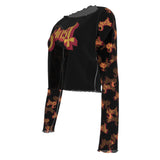 Ghost Patterned Sleeves Women's Mesh Top [Apparel]