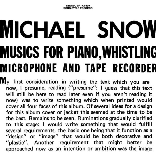 Musics For Piano, Whistling, Microphone And Tape Recorder (Vinyl)