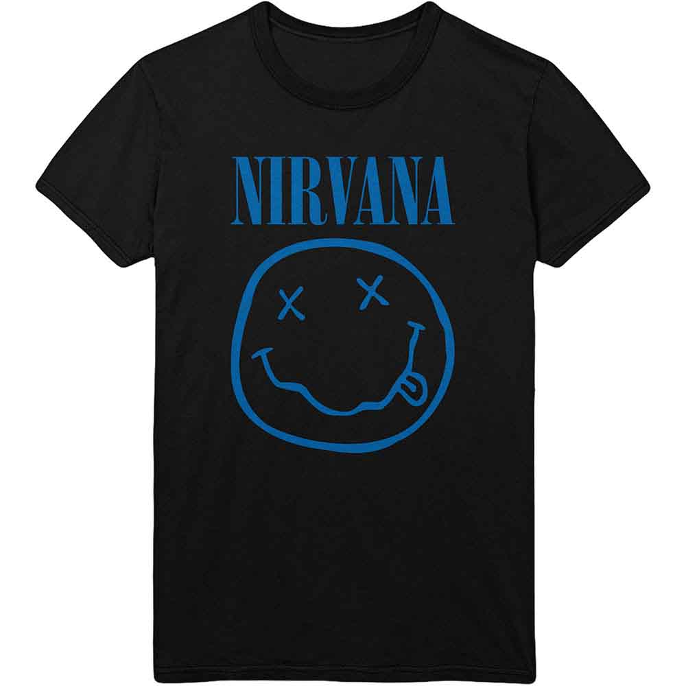 Camiseta Nirvana con cara feliz en azul