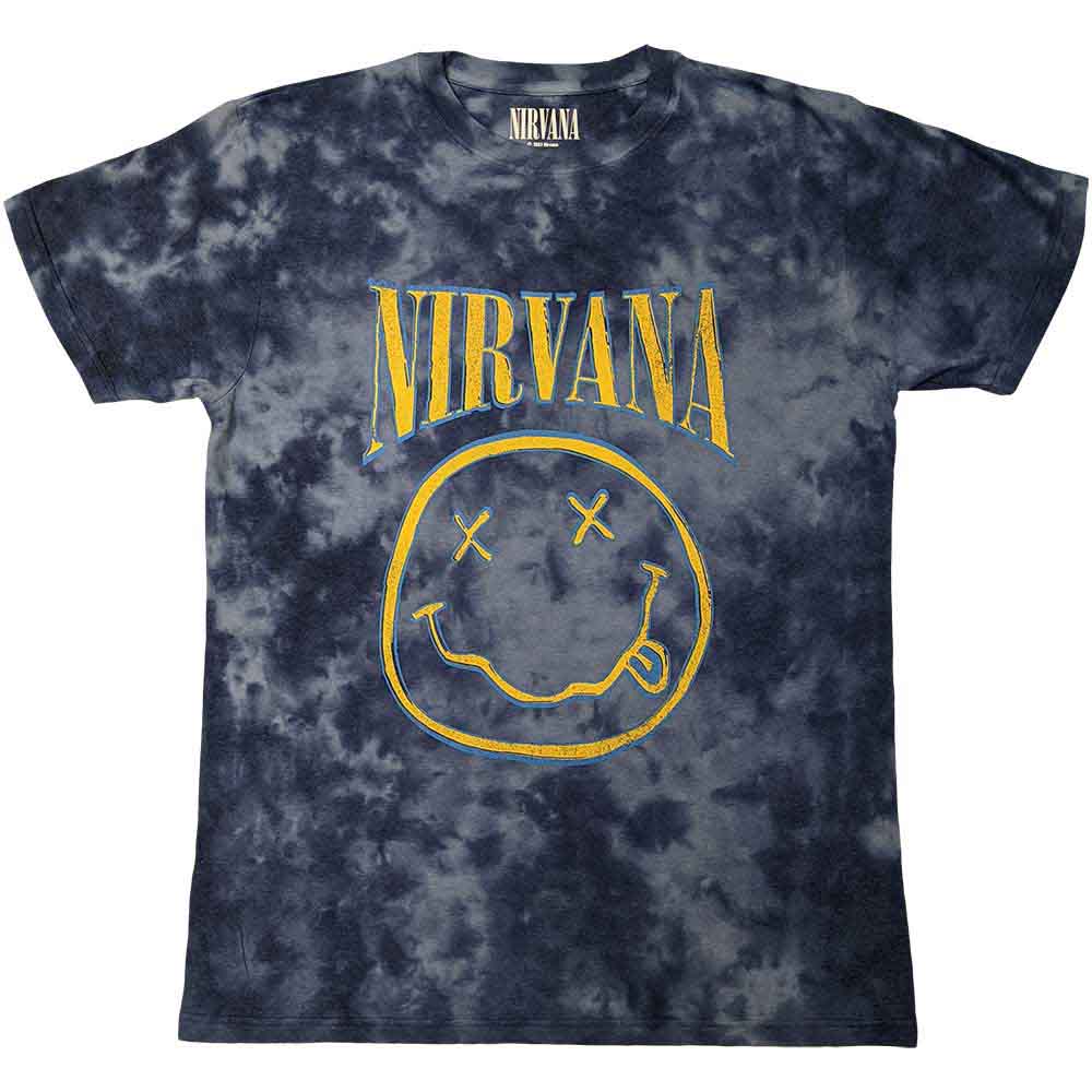 Camiseta Nirvana con cara feliz y trazo azul