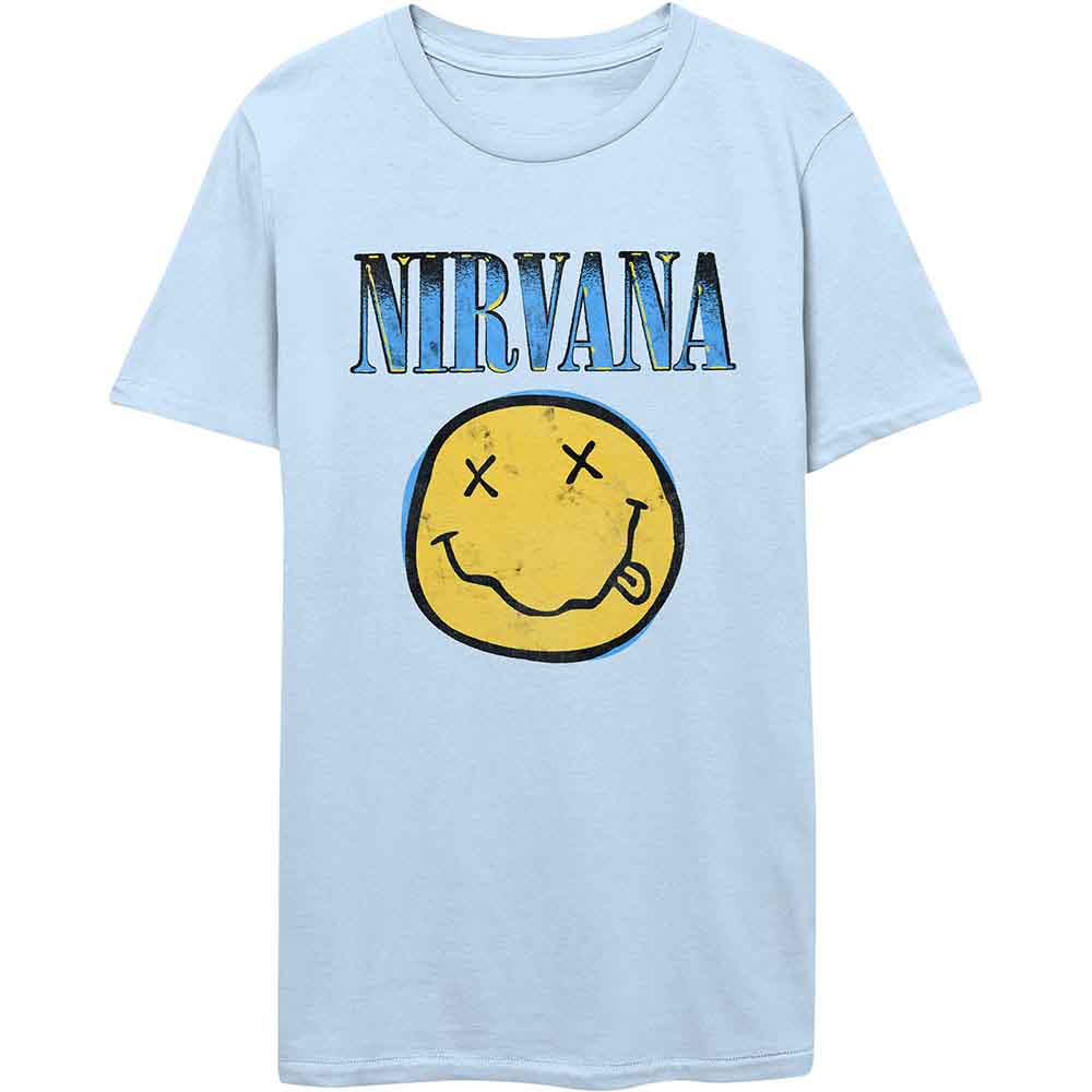 Camiseta Nirvana Xerox con cara feliz en azul