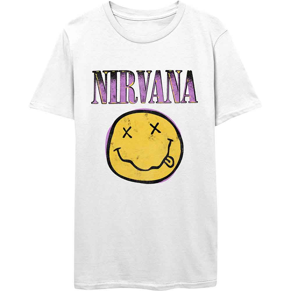 Camiseta Nirvana Xerox con cara feliz en color rosa