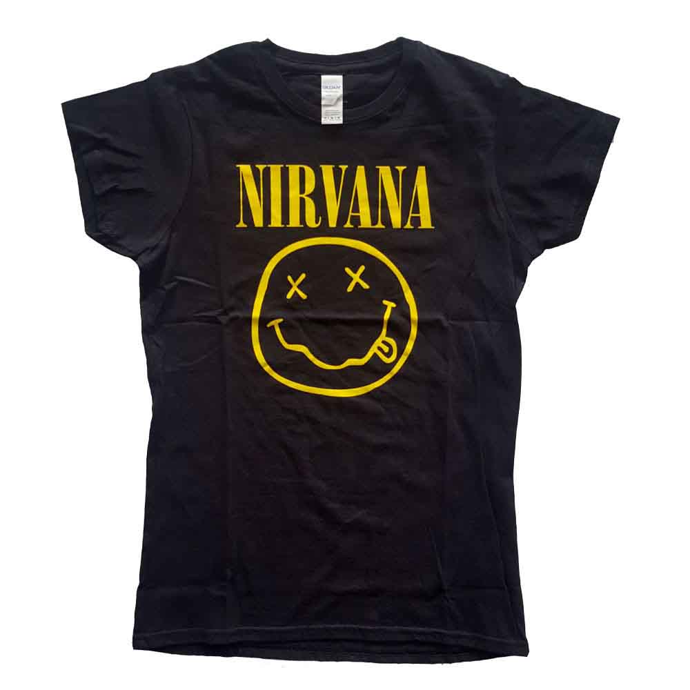 Camiseta de manga corta con cara feliz amarilla de Nirvana