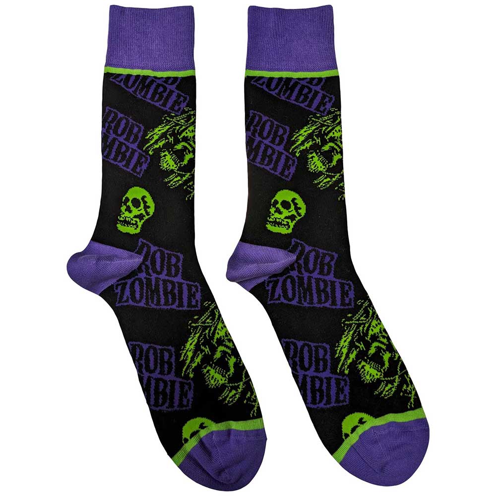 Calcetines con cara de calavera de zombi de Rob, color verde y morado