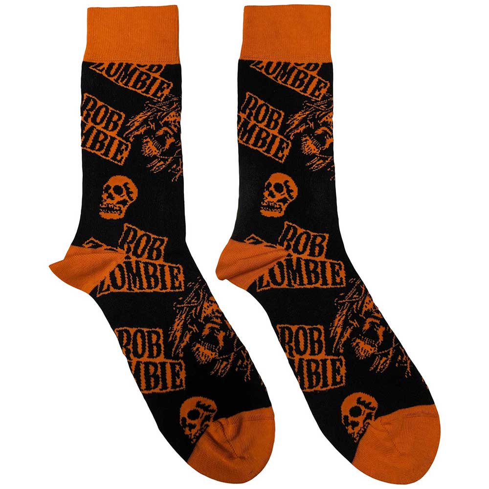 Calcetines de Rob Zombie con cara de calavera naranja