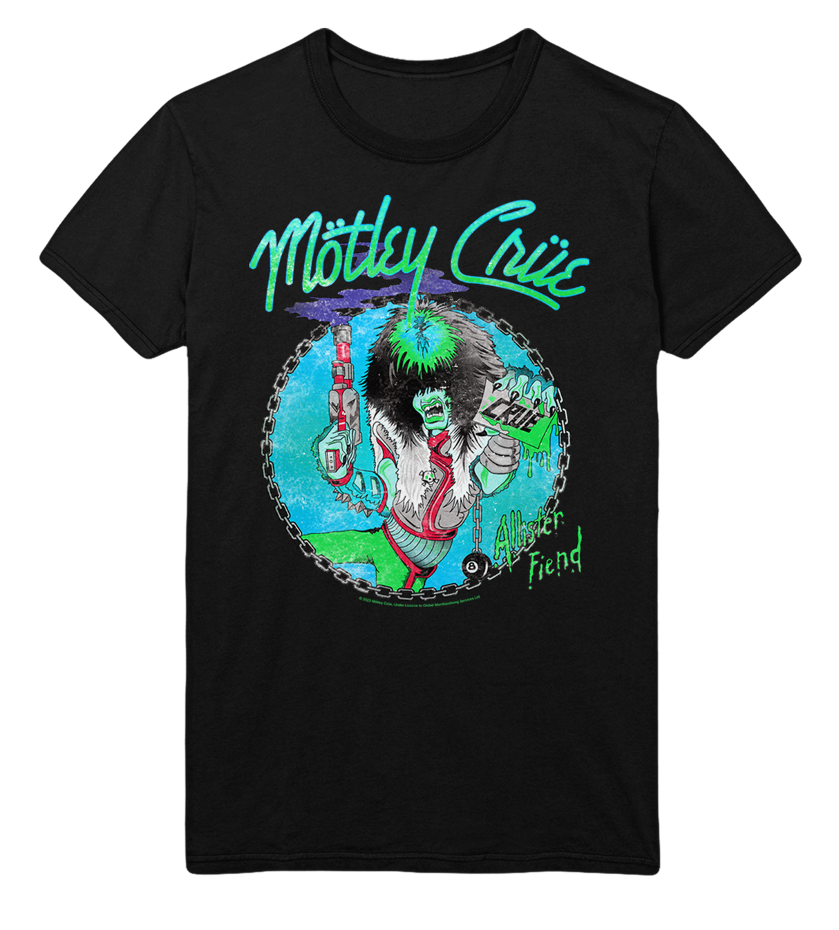 MERCHMOMENT Motley Crue Turquoise Allister Jumbo Print T-Shirt [Apparel]