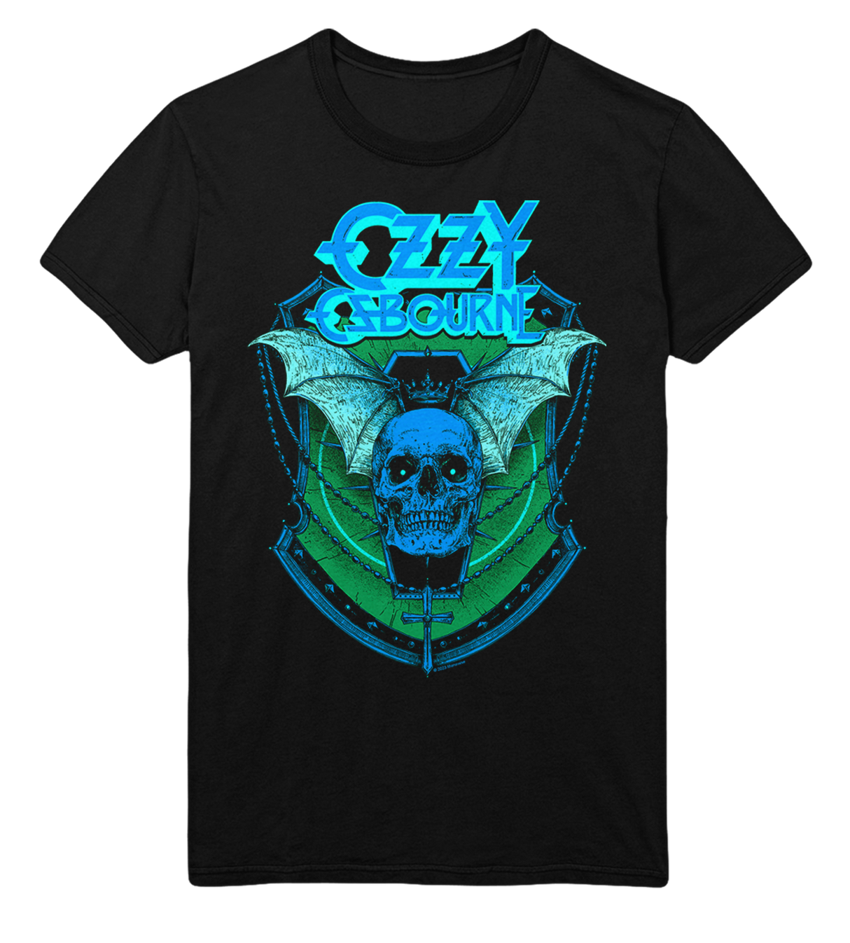 MERCHMOMENT Ozzy Osbourne Neon Blue Bat Jumbo Print T-Shirt [Apparel]