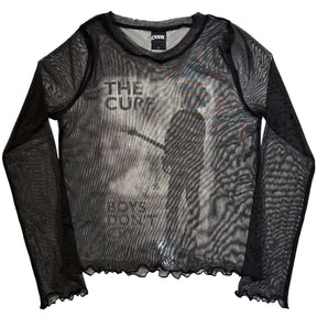 The Cure - Boys Don't Cry B&W Ladies Long Sleeve Mesh Crop Top (Black) [Apparel]