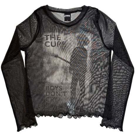 The Cure - Boys Don't Cry B&W Ladies Long Sleeve Mesh Crop Top (Black) [Apparel]