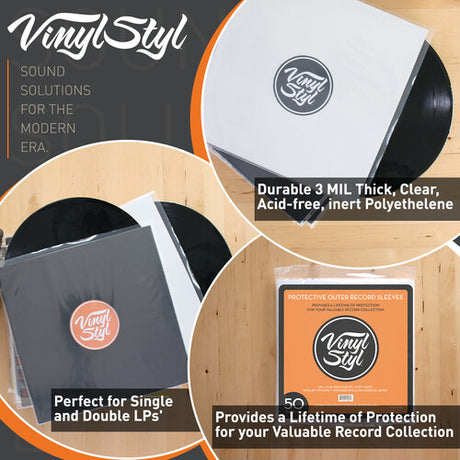 Vinyl Styl® 12 Inch Record Outer Sleeve Polyethylene - 1000 Count Bulk (Clear) (Large Item, Ships in Own Container) (Sleeves)